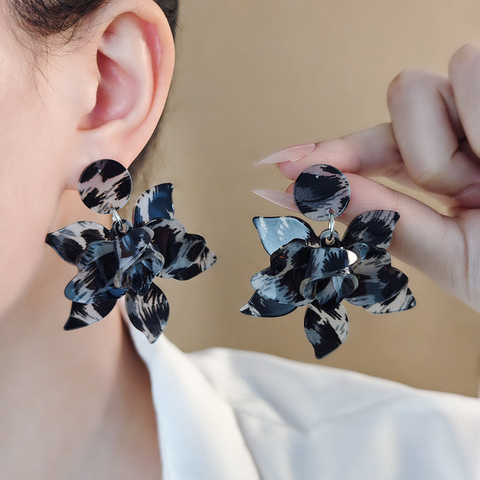 Yellow and Brown Leopard Acrylic Flower Stud Earrings