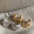 Textured Geometric C Hoop Stud Earrings in Gold and Silver view 2