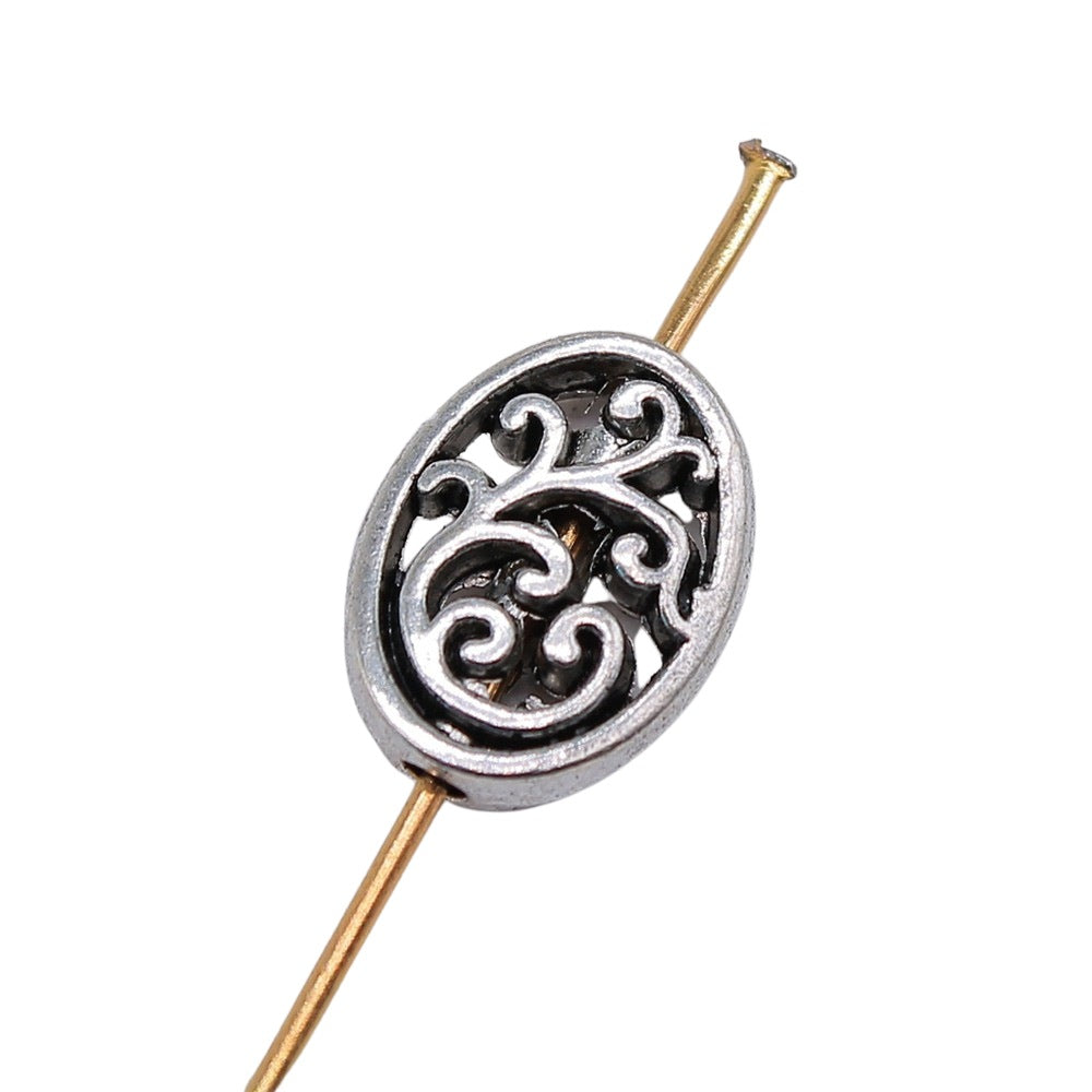 9x12mm 1.2g Antique Silver Zinc Alloy Oval Carved Small Hole Spacer Beads for Jewelry Making