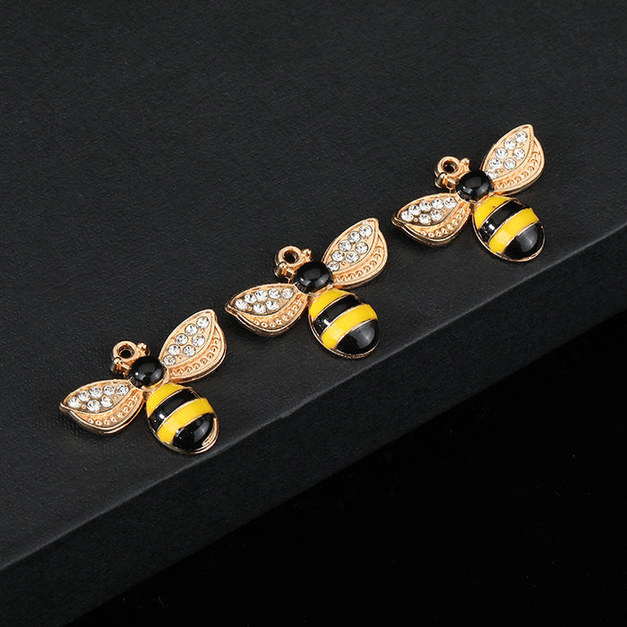 Gold Tone Alloy Enamel Bee Charm Pendant Rhinestone Wings Two Styles