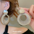 Concentric Open Circle Metal Fringe Stud Earrings Statement Pair view 3