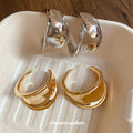 Sculptural C Hoop Stud Earrings in Gold Tone or Silver Tone view 1