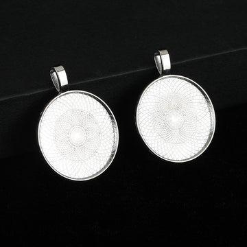 Round Bezel Cabochon Tray Pendant Blank Side Bail Silver-Tone