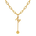 Gold Letter M Paperclip Chain Necklace Round Disc Tassel view 5