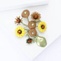 Green Vase Enamel Brooch With Yellow and Brown Flower Bouquet view 3