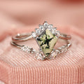 Silver Green Marbled Kite Center Clear Accent Ring Sizes 6-10 view 5