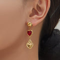 Heart Glass Stone Earrings Long Necklace Color Set view 3