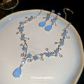 Silver Light Blue Resin Flower Teardrop Necklace Earrings Set view 4