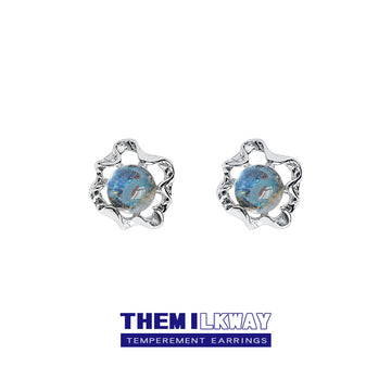 Silver-Tone Liquid Open Frame Aurora Sphere Stud Earrings