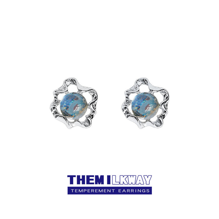 Silver-Tone Liquid Open Frame Aurora Sphere Stud Earrings