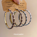 Plaid Fabric Covered Round Hoop Statement Earrings view 2