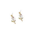 Gold-Tone Mother of Pearl Flower Green Leaf Drop Earrings view 5