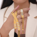 Chevron Mesh Multi-Strand Necklace Bracelet Gold Steel view 3