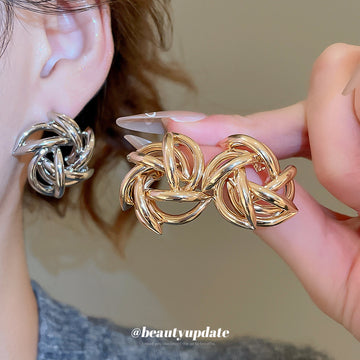 Woven Knot Metal Stud Earrings in Silver and Gold Tones