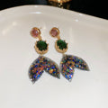 Multicolor Crystal Mermaid Tail Statement Drop Earrings view 6