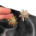 Gold Tone Red Firework Stud Earrings with Clear Crystals view 5