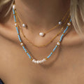 Turquoise Freshwater Pearl Bead Necklace Bracelet Gold Tone view 2