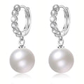 Pearl Drop Crystal Huggie Earrings in Silver Tone Jewelry view 1