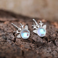 Iridescent Reindeer Hoop Earrings in Silver Tone Polished Metal Jewelry view 2