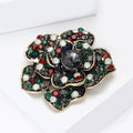 Layered Flower Brooch With Multicolor Round Crystals and Gray Center view 3
