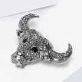 Black Crystal Bull Head Brooch With Silver Tone Details view 3