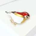Red Headed Enamel Bird Brooch With Yellow and White Body view 3