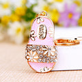 Jeweled Floral Slide Sandal Keychains in Pink and Blue view 3
