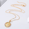 Gold Tone Round Crystal Evil Eye Pendant Necklaces in Two Designs view 5