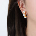 Triple Pearl Swirl Stud Earrings Gold Or Silver Tone view 4