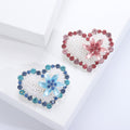 Pearl Heart Brooch Enamel Flower Blue or Pink Rhinestones view 3