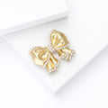 Satin Gold Tone Sculpted Bow Brooch With Pearl Trim view 4