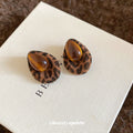 Brown Leopard Print Teardrop Stud Earrings with Cabochons view 4