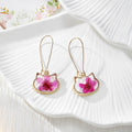 Gold Tone Cat-Shaped Pressed Flower Glitter Drop Earrings in Six Designs view 4
