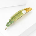 Green Gold Enamel Feather Brooch Pearl Accent Long Pin view 3