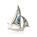 Shell Effect Sailboat Brooch With White Pearl and Crystal Hull view 1