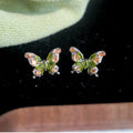 Green And Pink Crystal Butterfly Stud Earrings Statement Jewelry Pair view 3