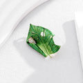 Green Leaf Pink Flower Crystal Gold Tone Metal Brooch Pin view 5