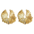 Ruffled Fan Leaf Open Hoop Stud Earrings Gold Silver Tone view 5