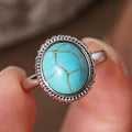Oval Turquoise Color Ring in Antique Silver-Tone Metal Jewelry view 2