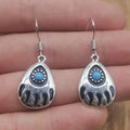 Antique Silver Bear Paw Dangle Earrings Turquoise Center Stone view 2