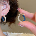 Brown Enamel Twisted Hoop Earrings With Decorative Metal Details view 3
