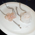 Fabric Flower and Fine Chain Layered Necklace in Two Colors view 2