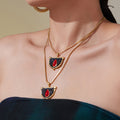 Black and Red Enamel Fan Pendant Necklaces in Two Finishes view 2