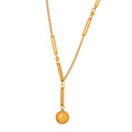 Gold Y-Necklace Frosted Ball Pendant Bar Link Accents view 5