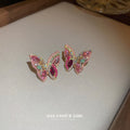 Pink Iridescent Crystal Butterfly Statement Stud Earrings view 4