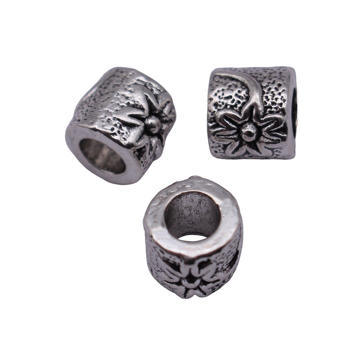 10x9.7x8.2mm 2g Antique Silver Zinc Alloy Flower Pattern Large Hole Beads for DIY Jewelry Making