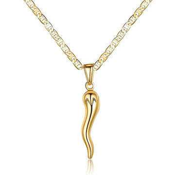 Chili Horn Pendant Necklace Flat Link Chain Metal Alloy