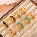 Gold Double C Hoop Stud Earrings Enamel Band Four Colors view 4