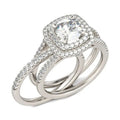 Silver Tone Square Halo Three Band Ring Set with Clear Stone Accents view 1