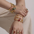 Gold Bead Czech Glass Station Bracelet Round Links view 4